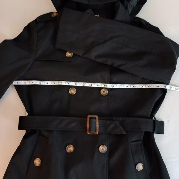 Createmo.us Black Trench Coat Double-Breasted Belted Coat Women’s Size Large L - Picture 10 of 16
